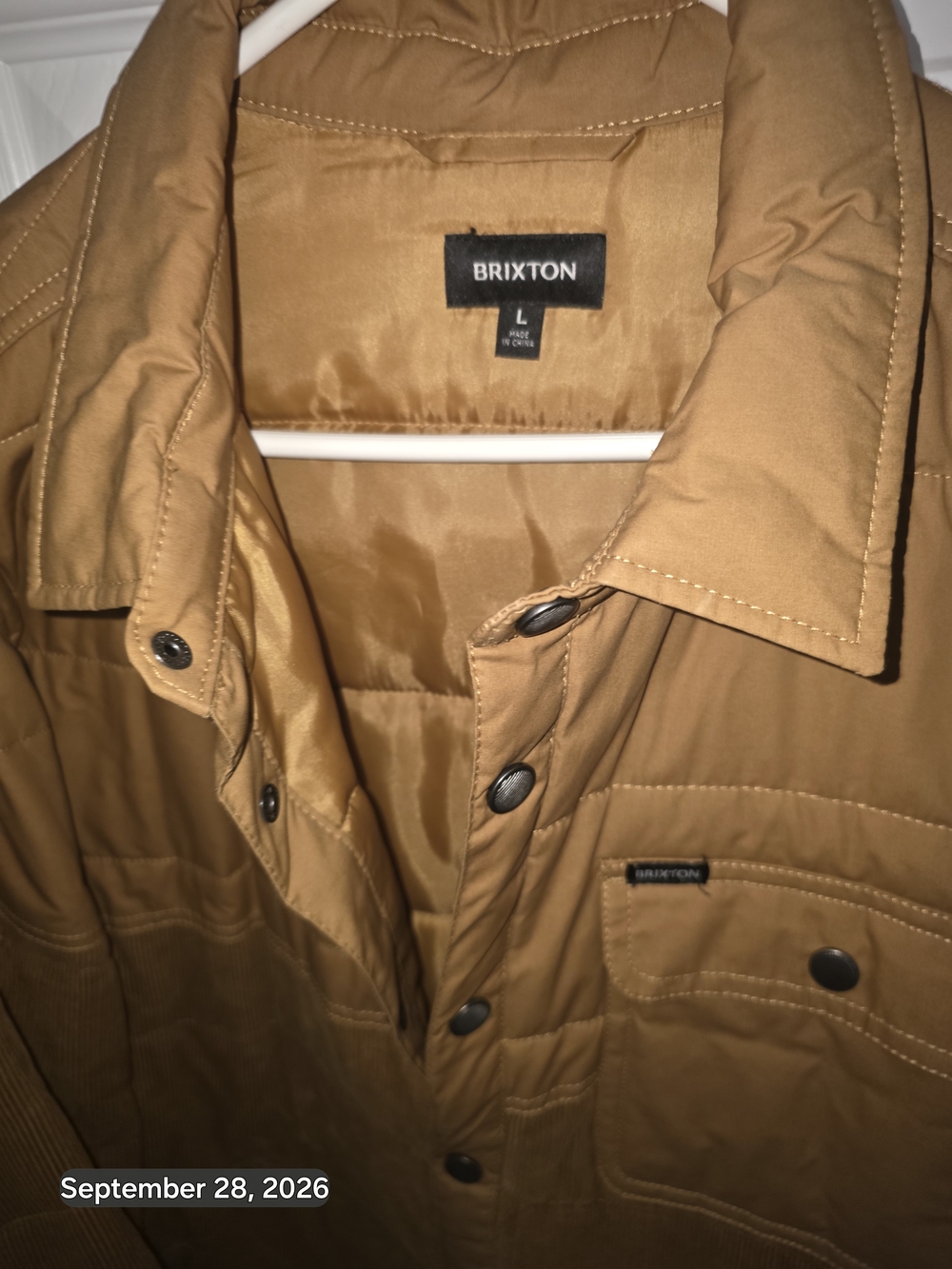 Brixton Men’s Tan Corduroy Quilted Jacket (Cass JACKET) - Picture 2 of 6